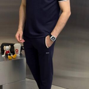BOSS Luxury Tipped Polo Shirt & Joggers Two-Piece Trackset – Navy Blue
