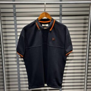 Hermès Premium Collar-Branded Polo Shirt – Black with Signature Orange Tipping