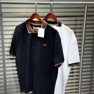 Hermès Men's Short Sleeve Contrast Trim Polo Shirt (Black & White)