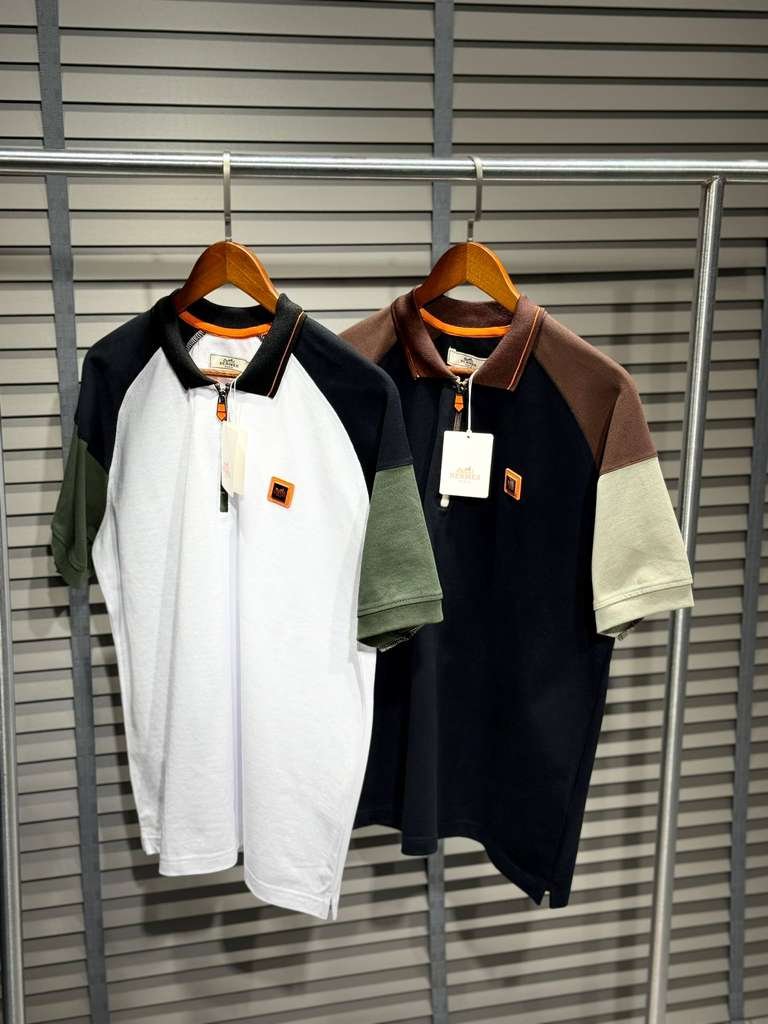 Hermès Luxury Tri-Color Piqué Polo Shirt with Leather Detail - Image 2