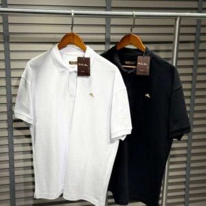 Loro Piana Men's Short Sleeve Embroidered Polo Shirt (White & Black)