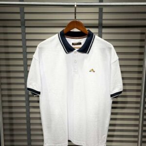 Loro Piana Luxury White Cotton Polo Shirt with Navy Trim
