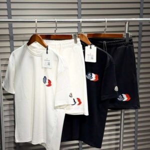 Moncler Luxury Two-Piece Tricolor Logo Loungewear Set - Crisp White