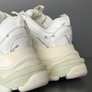 Balenciaga Unisex Triple S White Leather Sneakers with Allover Logo