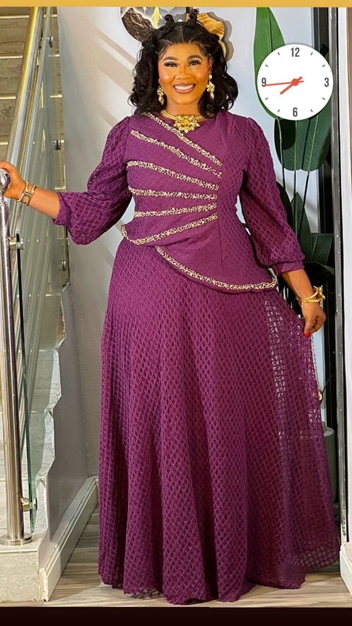 Luxury Plum Purple Lattice Mesh Maxi Dress – Asymmetric Beaded Bodice Long Sleeve Evening Gown