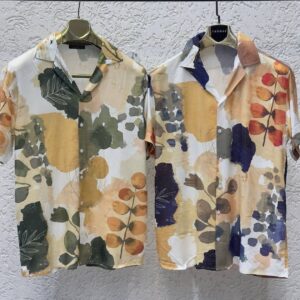 Men's Abstract Watercolor Botanical Short Sleeve Camp Collar Shirt