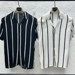 Men's Vertical Striped Short Sleeve Camp Collar Shirt