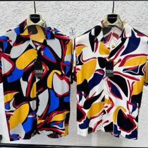 Men's Retro Multi-Color Abstract Short Sleeve Camp Collar Shirt