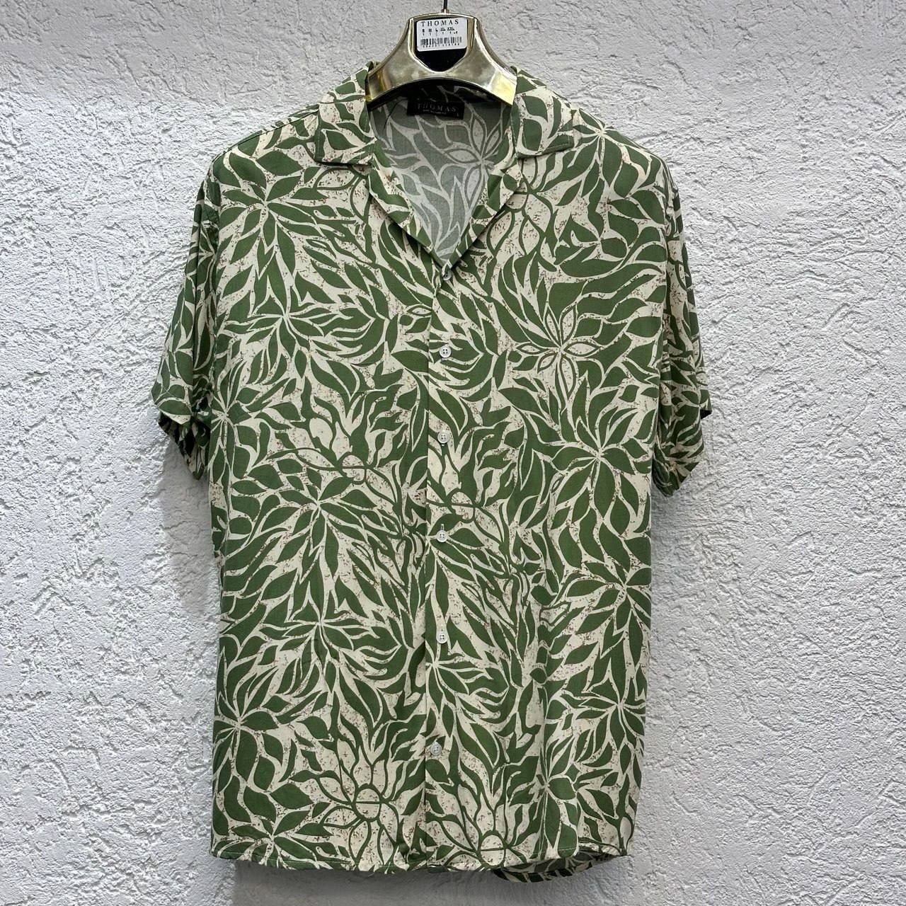 Men's Tropical Leaf Print Short Sleeve Camp Collar Shirt