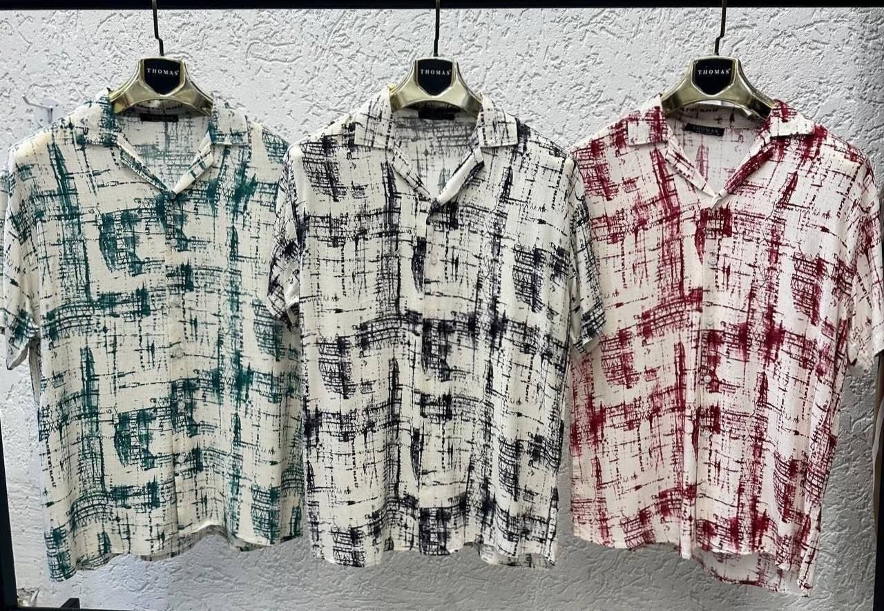Men's Premium Abstract Print Short Sleeve Camp Collar Shirt