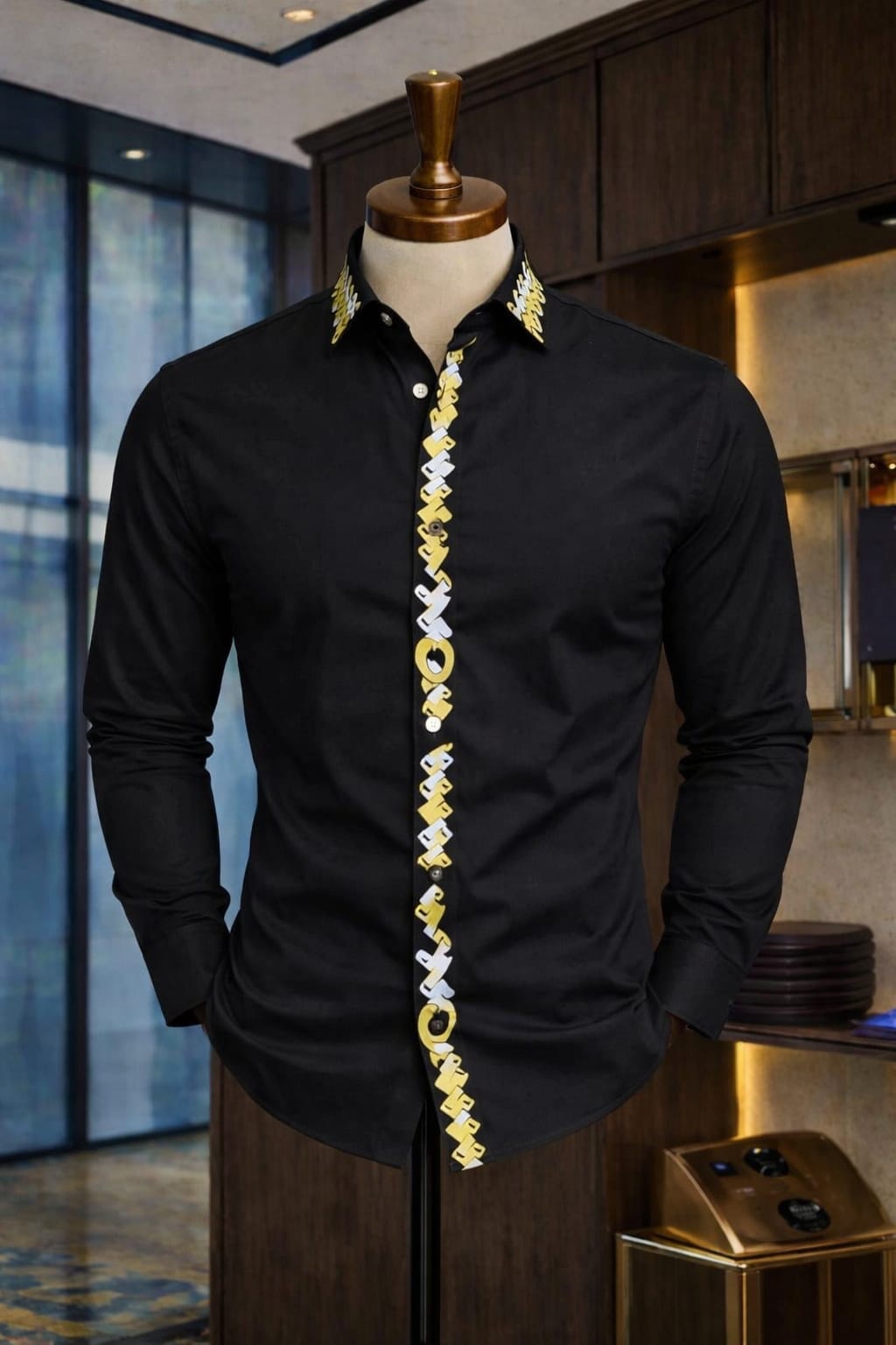 Men's Vertical Striped Short Sleeve Camp Collar Shirt - Image 3