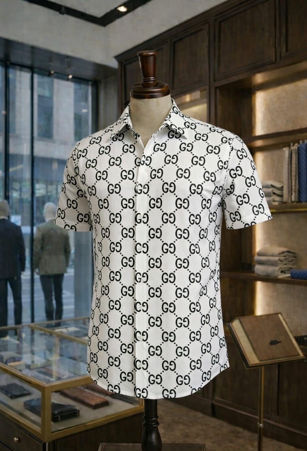 Men's Vertical Striped Short Sleeve Camp Collar Shirt - Image 12
