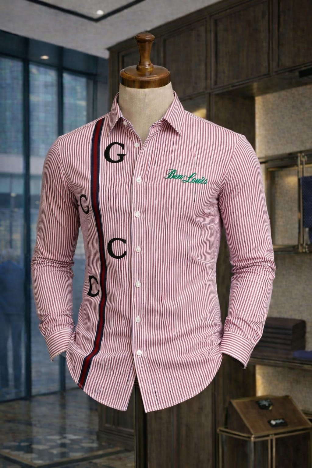 Men's Vertical Striped Short Sleeve Camp Collar Shirt - Image 6