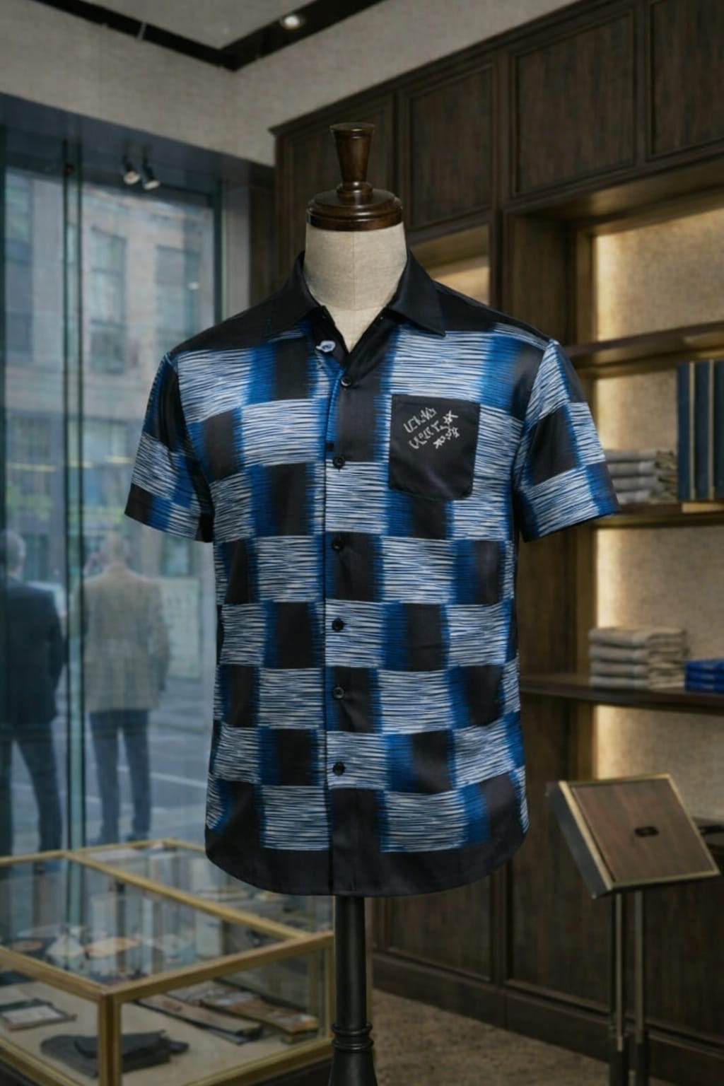 Men's Vertical Striped Short Sleeve Camp Collar Shirt - Image 9