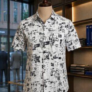 Men's Vertical Striped Short Sleeve Camp Collar Shirt
