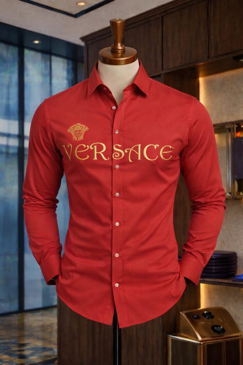 Men's Vertical Striped Short Sleeve Camp Collar Shirt - Image 7