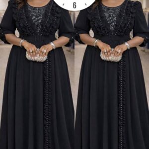Luxury Ruffled Chiffon Maxi Dress – Beaded Neckline A-Line Evening Gown with Belt