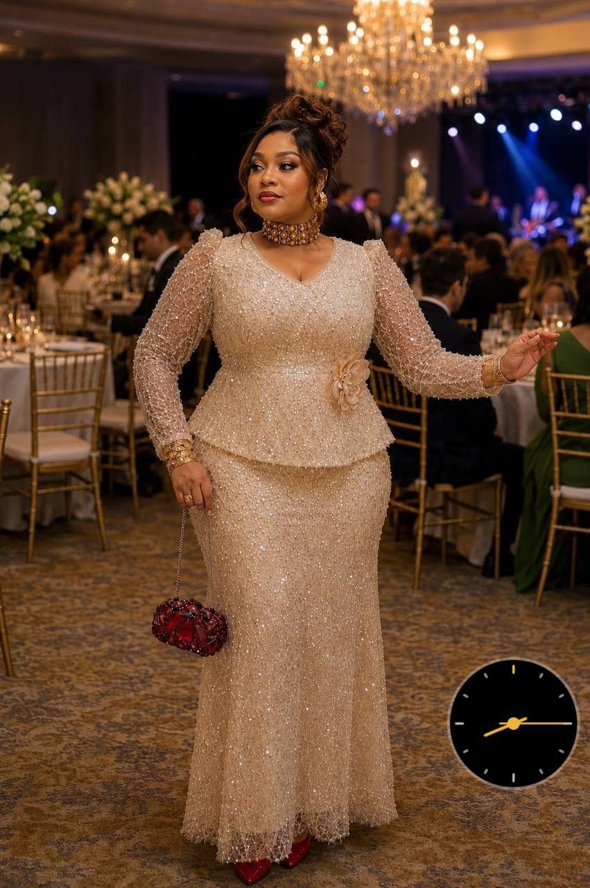 Luxury Sage Green Lace Peplum Gown – Beaded Long Sleeve Mermaid Evening Dress with Floral Accent - Image 4