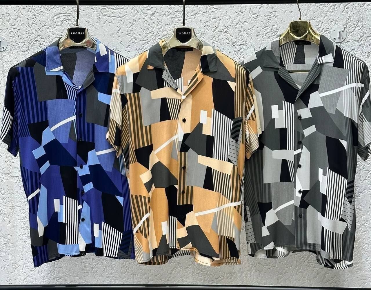 Men's Thomas Retro Abstract Geometric Patchwork Short Sleeve Shirt