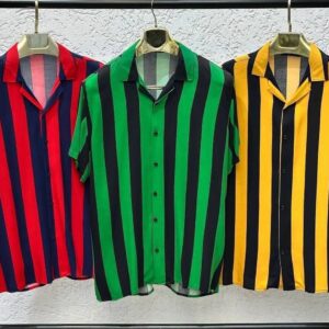 Men's Thomas Retro Bold Vertical Stripe Short Sleeve Casual Shirt