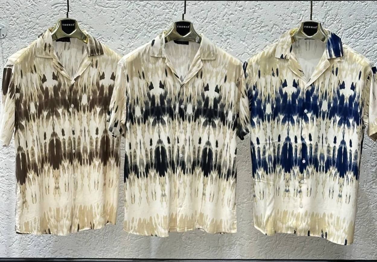 Men's Thomas Retro Tie-Dye Ikat Print Short Sleeve Casual Shirt