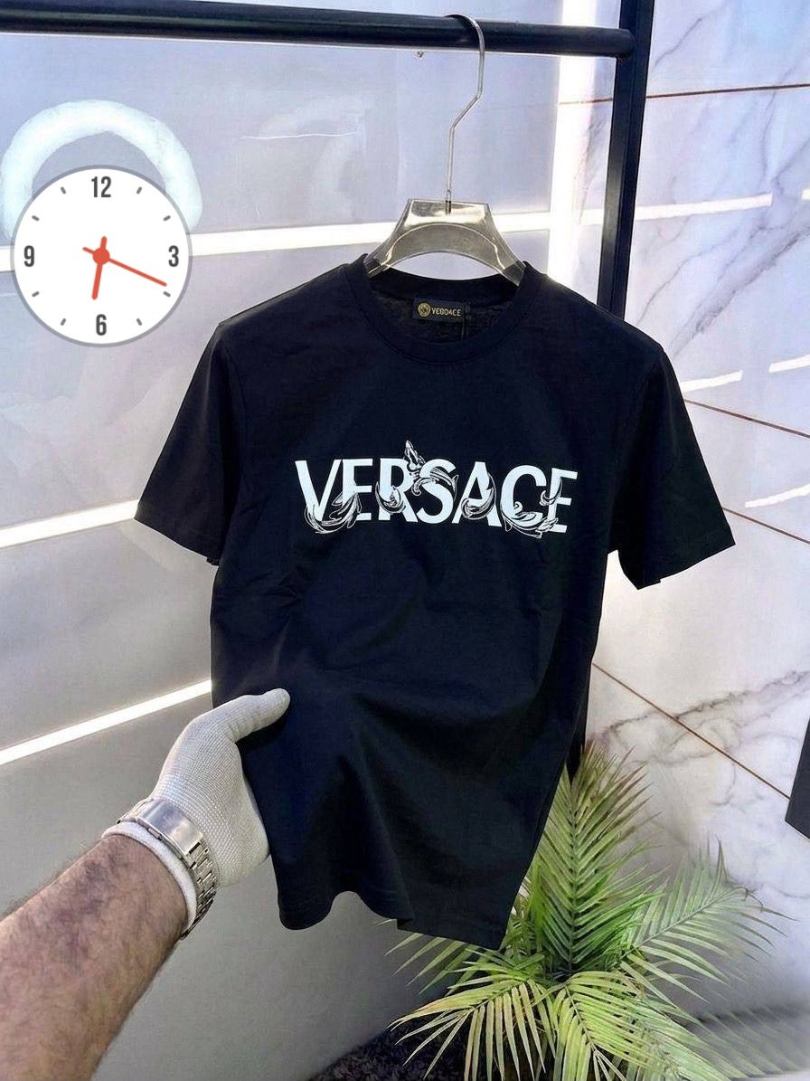 Versace Men's Barocco Silhouette Logo Graphic T-Shirt — Black Premium Cotton Crewneck Tee - Image 2