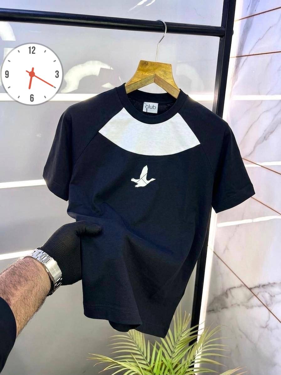 Beymen Club Men's White Yoke Colorblock T-Shirt — Black Cotton Flying Goose Logo Tee - Image 2