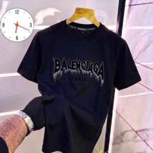 Balenciaga Men's Metal Drip Font Logo T-Shirt — Black Heavyweight Cotton Crewneck Tee