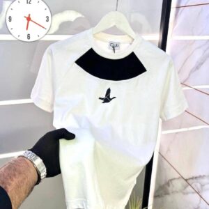 Beymen Club Men's White Yoke Colorblock T-Shirt — Black Cotton Flying Goose Logo Tee