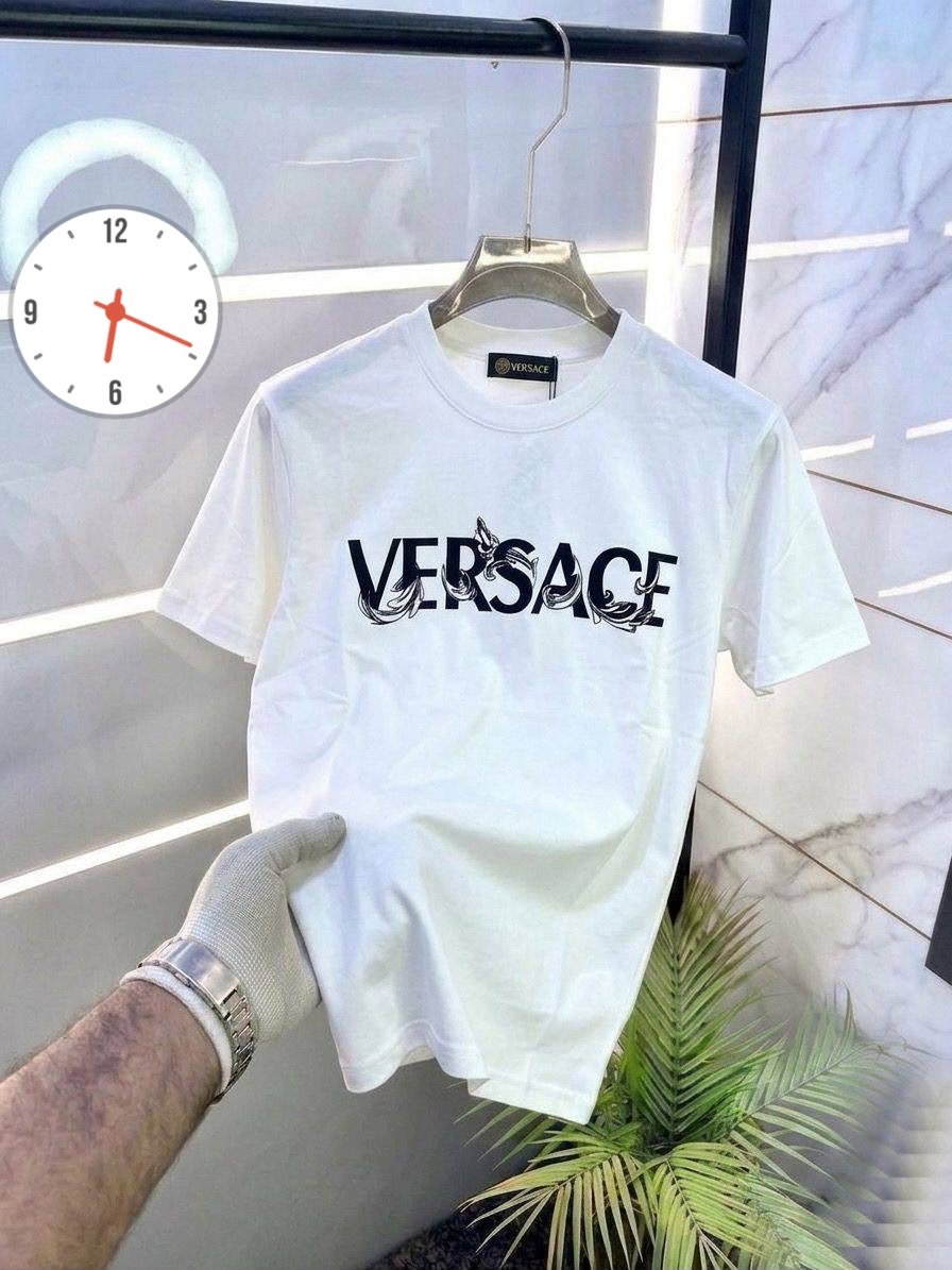 Versace Men's Barocco Silhouette Logo Graphic T-Shirt — Black Premium Cotton Crewneck Tee