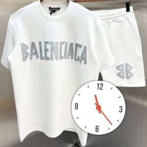 Balenciaga BB Interlocking Towel Patch Logo T-Shirt & Shorts Matching Set – White