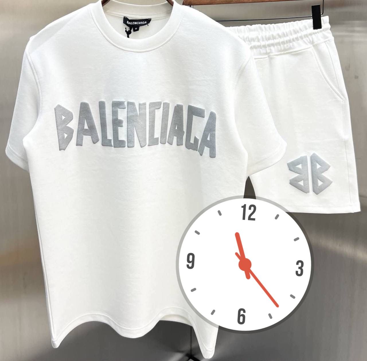 Balenciaga BB Interlocking Towel Patch Logo T-Shirt & Shorts Matching Set – White