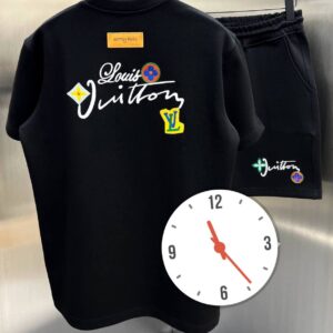 Louis Vuitton Multi-Patch Script Embroidered T-Shirt & Shorts Matching Set – Black