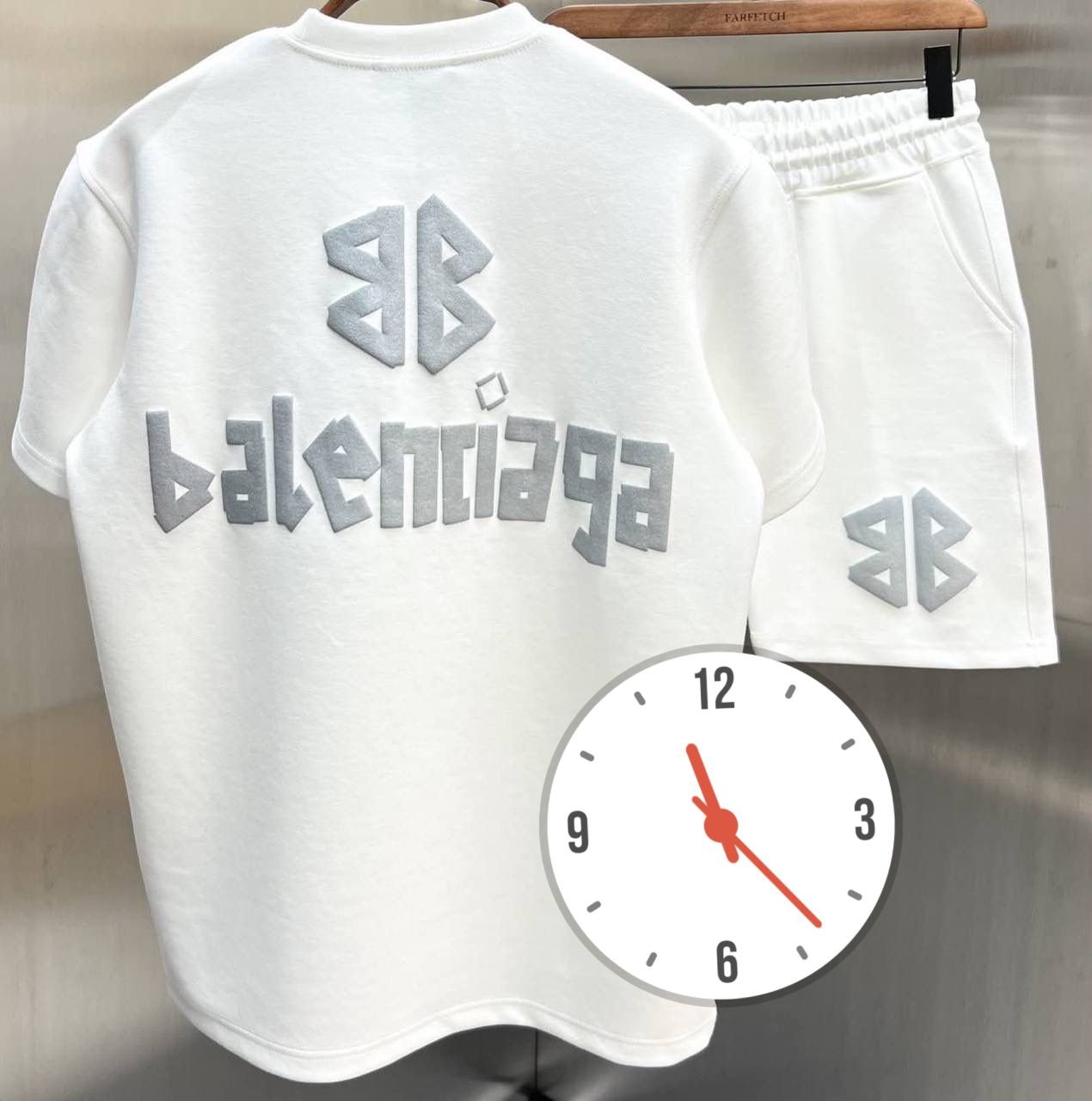 Balenciaga BB Interlocking Towel Patch Logo T-Shirt & Shorts Matching Set – White - Image 2