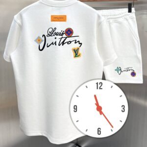 Louis Vuitton Multi-Patch Cursive Script Embroidered Two-Piece T-Shirt & Shorts Set