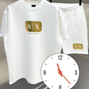 Armani Exchange Metallic Gold Box Logo T-Shirt & Shorts Matching Set