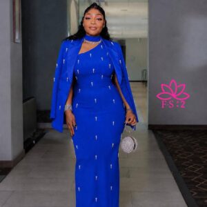 Women's Elegant 2-Piece Crystal Evening Set – Embellished One-Shoulder Maxi Gown and Tailored Blazer Suit Combo