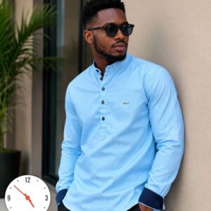 Men's Premium Casual Mandarin Collar Shirt – Slim Fit Long Sleeve Henley Tunic Placket Top