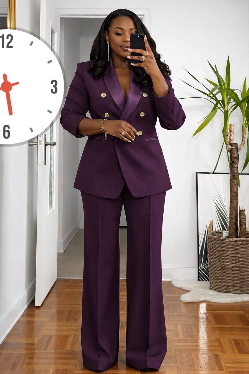 Women's Two-Piece Tailored Pantsuit — Structured Single-Button Blazer with Sheer Floral Lace Long Sleeves and Matching Trouser Pants Set - Image 5