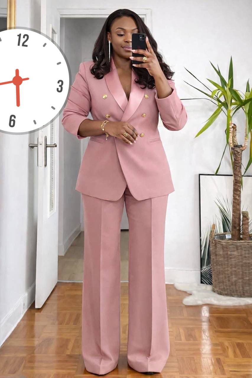 Women's Two-Piece Tailored Pantsuit — Structured Single-Button Blazer with Sheer Floral Lace Long Sleeves and Matching Trouser Pants Set - Image 7